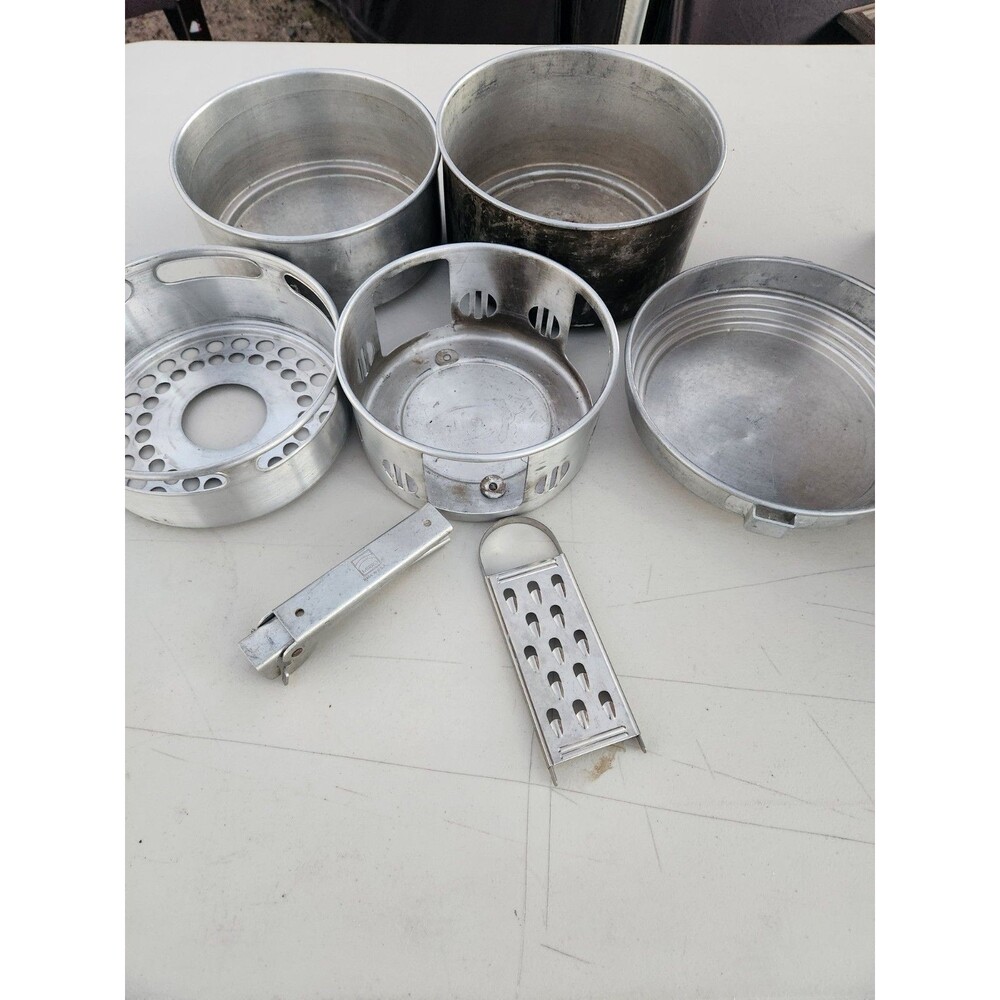 Vintage SIGG Tourist Switzerland 7 Pc Aluminum Camping Cook Set Mirro Nesting